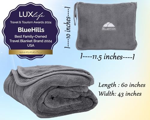 BlueHills Premium Soft Travel Blanket Pillow Airplane Flight Blanket Throw Bag Pillowcase Compact Large 2 in 1 Combo Warm Traveling Plane Essentials Portable Gifts Lightweight Grey Gray T007 - Image 3