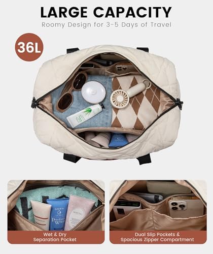 LOVEVOOK Weekender Bags for Women, Puffer Travel Duffel Bags for Woman, Large Hospital Bag for Women Labor Delivery with Shoe Compartment, Carry On Overnight Bag, Personal Item Travel Bag for Airplane - Image 5