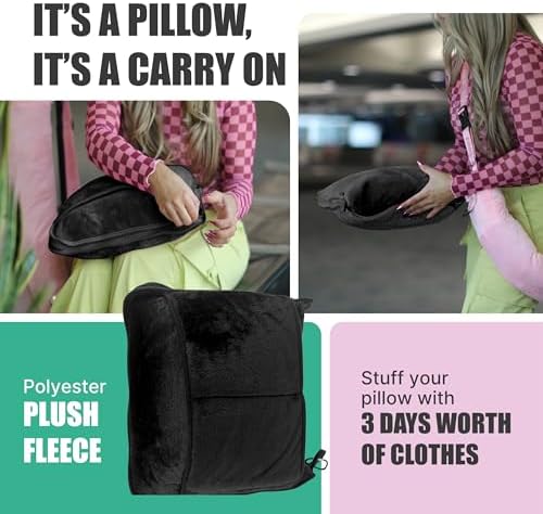 Take OFF Luggage - Compact Travel Blanket and Pillow, Super Soft Stuffable Bag with Zipper Pockets & a Keychain, Fits 3 Days of Essentials, Carry on Airplanes, Cars and Road Trip Accessories, Black - Image 6