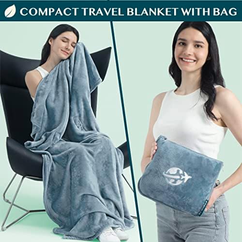 PAVILIA Travel Blanket and Pillow, Arms Opening Airplane Blankets for Adults, Compact Plane Blanket with Arm Hole 2-in-1 Bag for Flight Car Camping Fit in Luggage Backpack Traveler Gift, Blue - Image 3