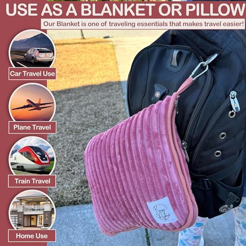 Premium Travel blanket pillow - XL 50"x70" | 2 in 1 Travel Blanket Airplane Compact with Bag having Hand Luggage Sleeve & Backpack Clip | Roadtrip, Hiking and long flight must haves | Airplane Comfort - Image 7