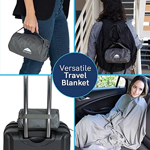 BlueHills Ultra Compact Travel Blanket Pillow in Portable Bag Case Soft 70 X 56 with Strap Backpack Clip Premium Cozy Soft Compact Pack Large Blanket for Airplane Flight Layover Grey - Gray C002 - Image 8