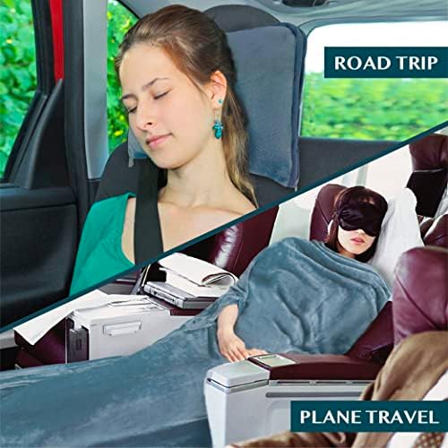 PAVILIA Travel Blanket and Pillow, Arms Opening Airplane Blankets for Adults, Compact Plane Blanket with Arm Hole 2-in-1 Bag for Flight Car Camping Fit in Luggage Backpack Traveler Gift, Blue - Image 6