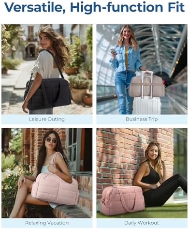BAGSMART Travel Duffle Bag Gym Bag for Women, 31L Puffer Tote Bag Quilted Laptop Carry on, Weekender Overnight Bag Organizer Duffel Bag for Travel, Khaki - Image 2