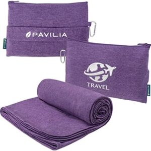 PAVILIA Travel Blanket Airplane Compact with Bag, Small Travel Pillow Blanket for Long Flights, Lightweight Plane Blanket with Luggage Strap, Camping Blanket for Traveler Essentials, Purple, 65x40