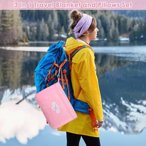 Blanket Pillow for Airplane Travel Essentials - 3 In 1 Travel Blanket and Pillow Set for Women Gifts, Plane Compact with Bag for Long Flight, International Traveler Must Haves Flying Accessories(Pink) - Image 6