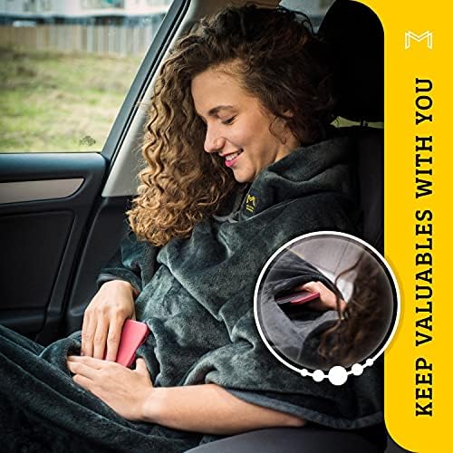 Travel Blanket Airplane Compact with Hoodie – 2in1 Airplane Travel Accessories from Plane Blanket to Travel Pillow with Luggage Strap, Soft Handle & Secure Pocket - Image 5