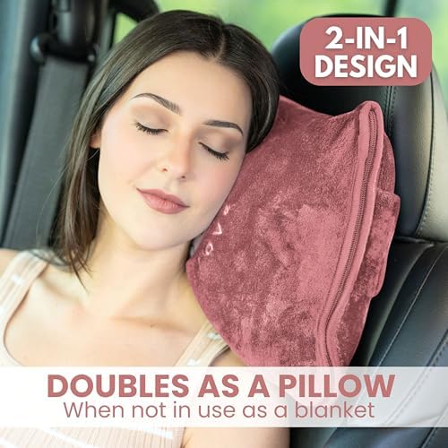 Resty Travel Blanket - Compact Airplane Blanket with Bag - Small and Lightweight Traveling Blanket & Pillow - Portable Blankets with Carabiner for Easy Transport - Plane Train Car (Pink) - Image 5