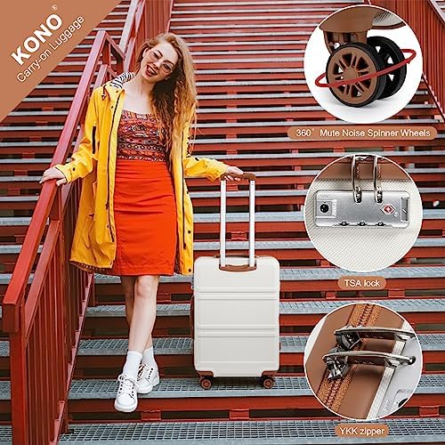 Kono Luggage Set 4 Piece Carry On Hardside Luggage with TSA Lock Spinner Wheels Carry On Suitcase Cream White - Image 2