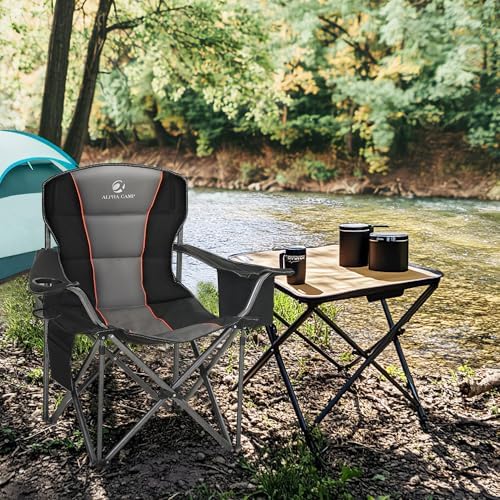 LET'S CAMP Folding Camping Chair Oversized Heavy Duty Padded Outdoor Chair with Cup Holder Storage and Cooler Bag, 450 LBS Weight Capacity, Thicken 600D Oxford,2 Pack - Image 2