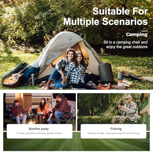 LET'S CAMP Camping Chair 2 Pack Folding Chair with 3-Can Cooler Bag Portable Lawn Chair with Cup Holder,Storage Pocket, Supports 225LBS, Collapsible Chair for Camp, Beach, Picnic (Grey) - Image 9